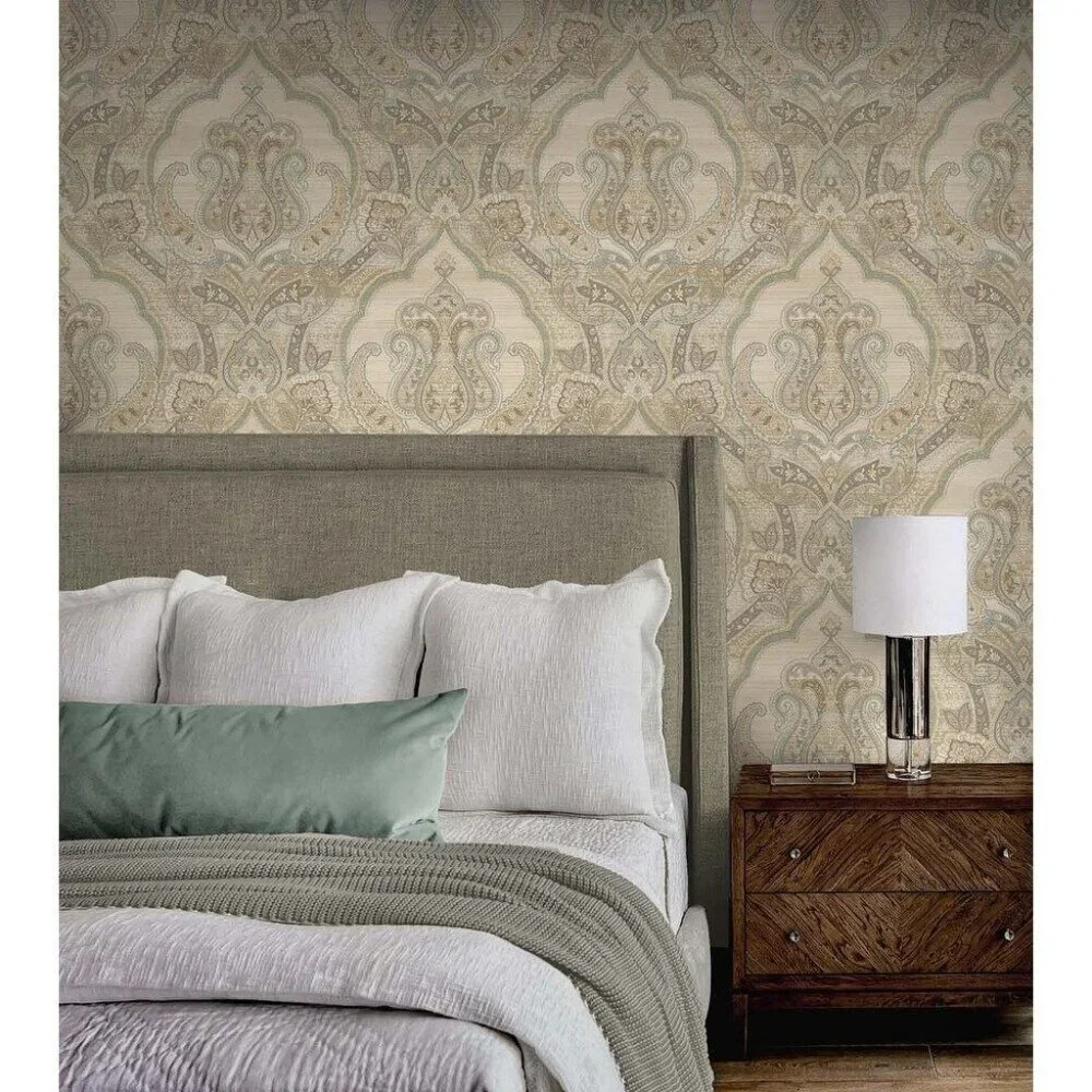 NEW Seabrook Designs Margaret Damask Wallpaper Roll MA90007 Beige/Taupe